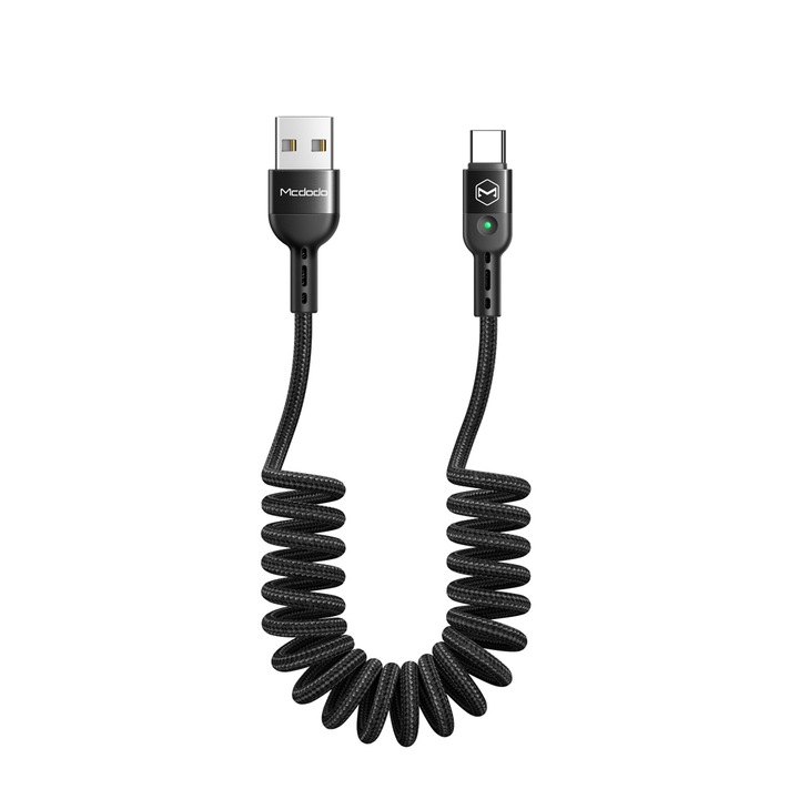Cablu de date si incarcare, Mcdodo USB la Type-C, USB-C USB, QC 4.0, spiralat de la 0,3 m la 1,5 m, compatibil cu Galaxy S21 S20 / Huawei/Xiaomi, Negru
