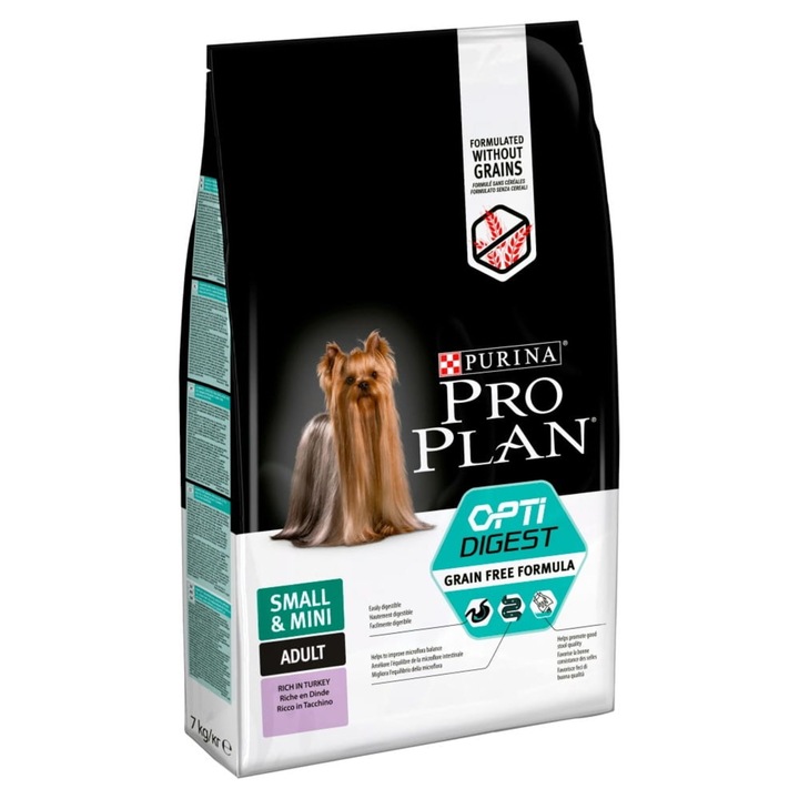 Суха храна за кучета Pro Plan OptiDigest Grain Free Small&Mini, Пуешко, 7 кг