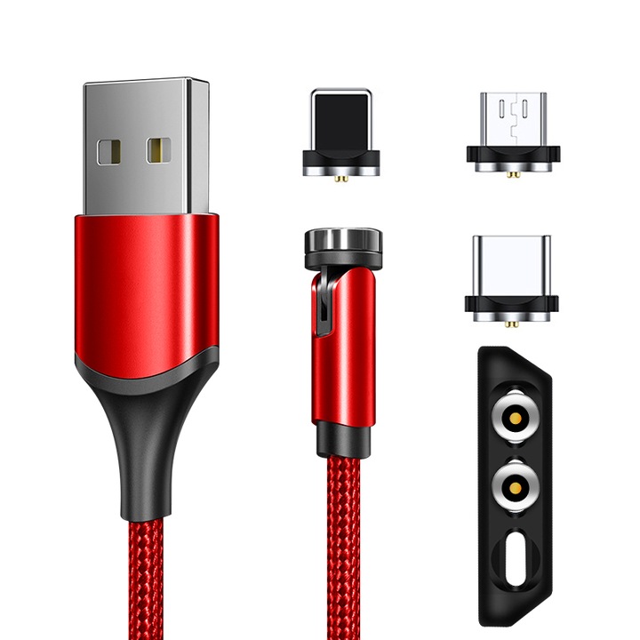 Cablu magnetic 3 in 1 TBTIC, 5V, 2.4A, 1 m, Rosu