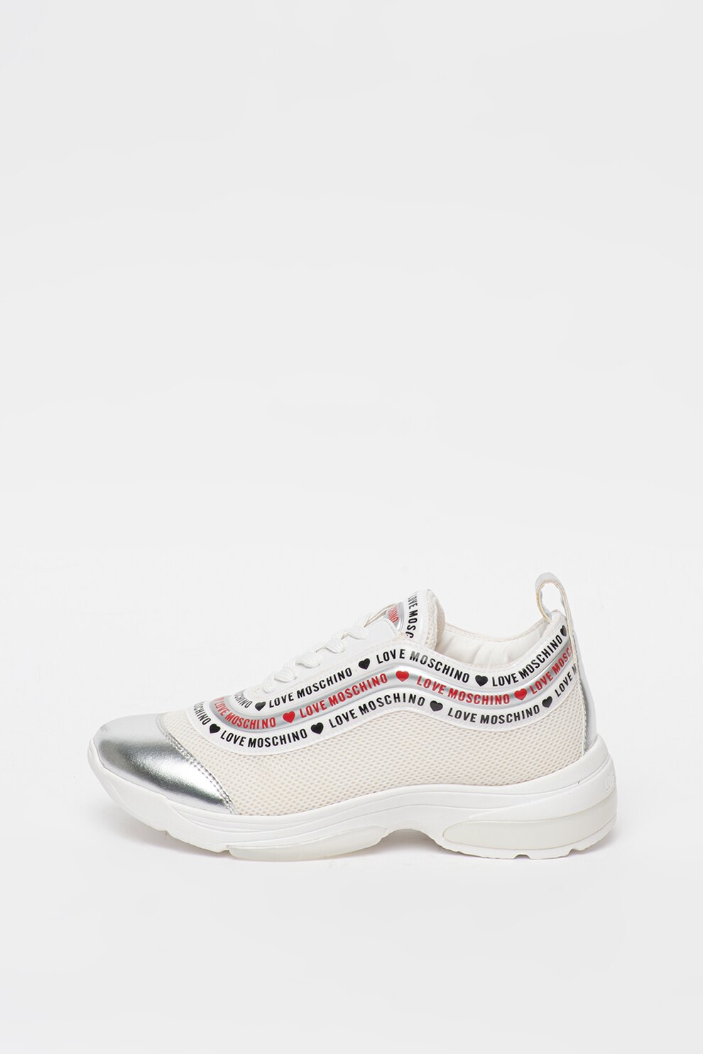 Love Moschino, Pantofi sport de piele ecologica si material textil cu logo
