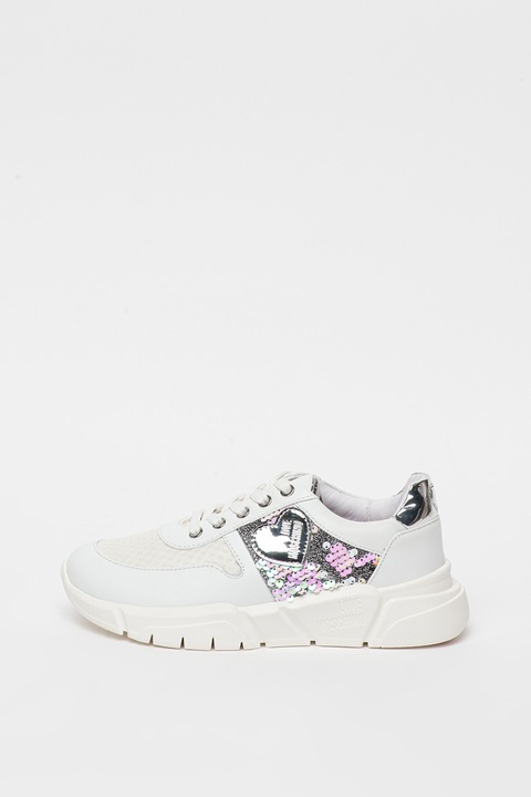 Love Moschino, Pantofi sport cu aplicatii de paiete si insertii de plasa