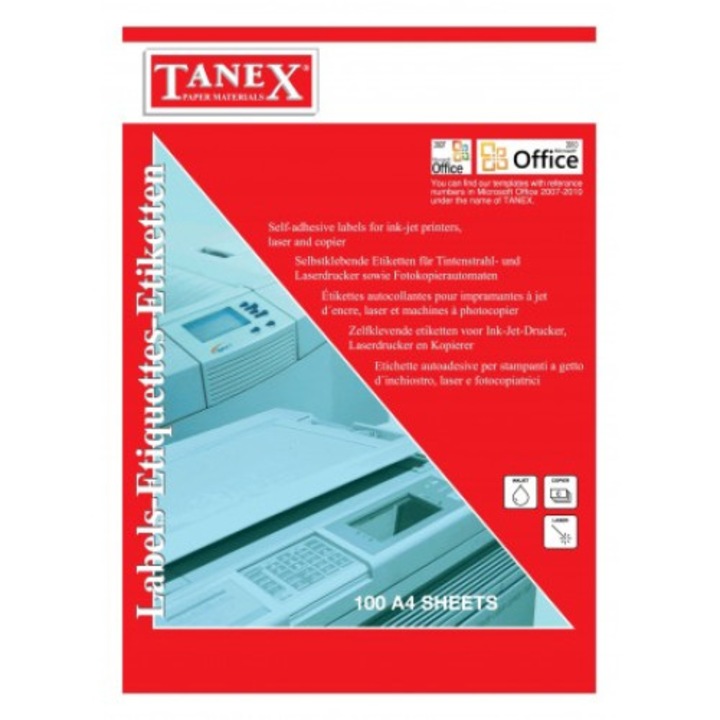 Tanex 33 / A4 címkék, 70x25.4 mm, egyenes sarkok, 100 lap / csomag