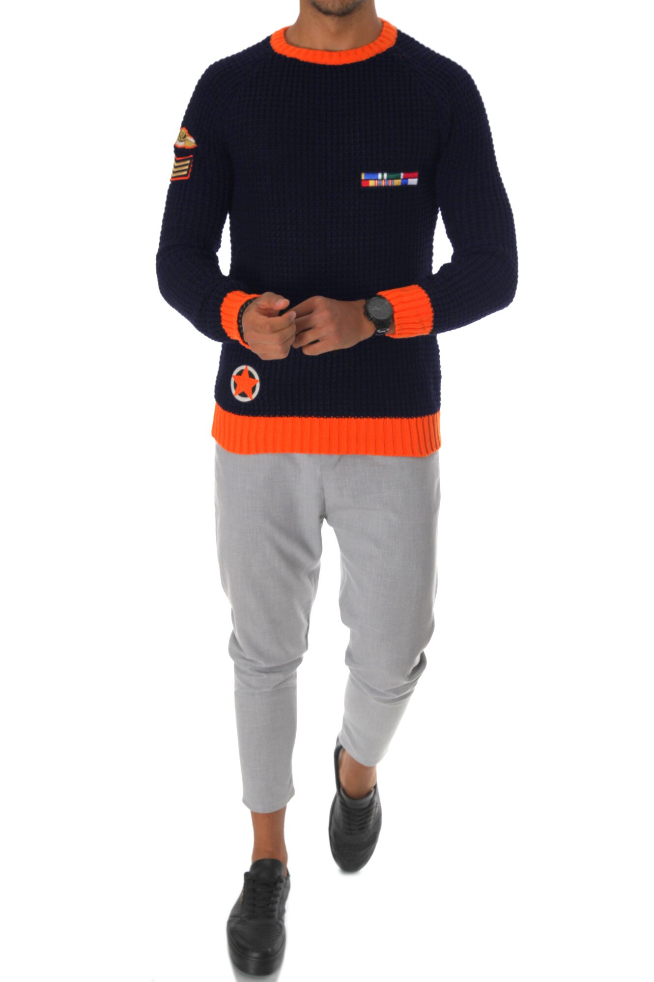 Pulover barbati, T3583, slim fit, bleumarin, Bleumarin