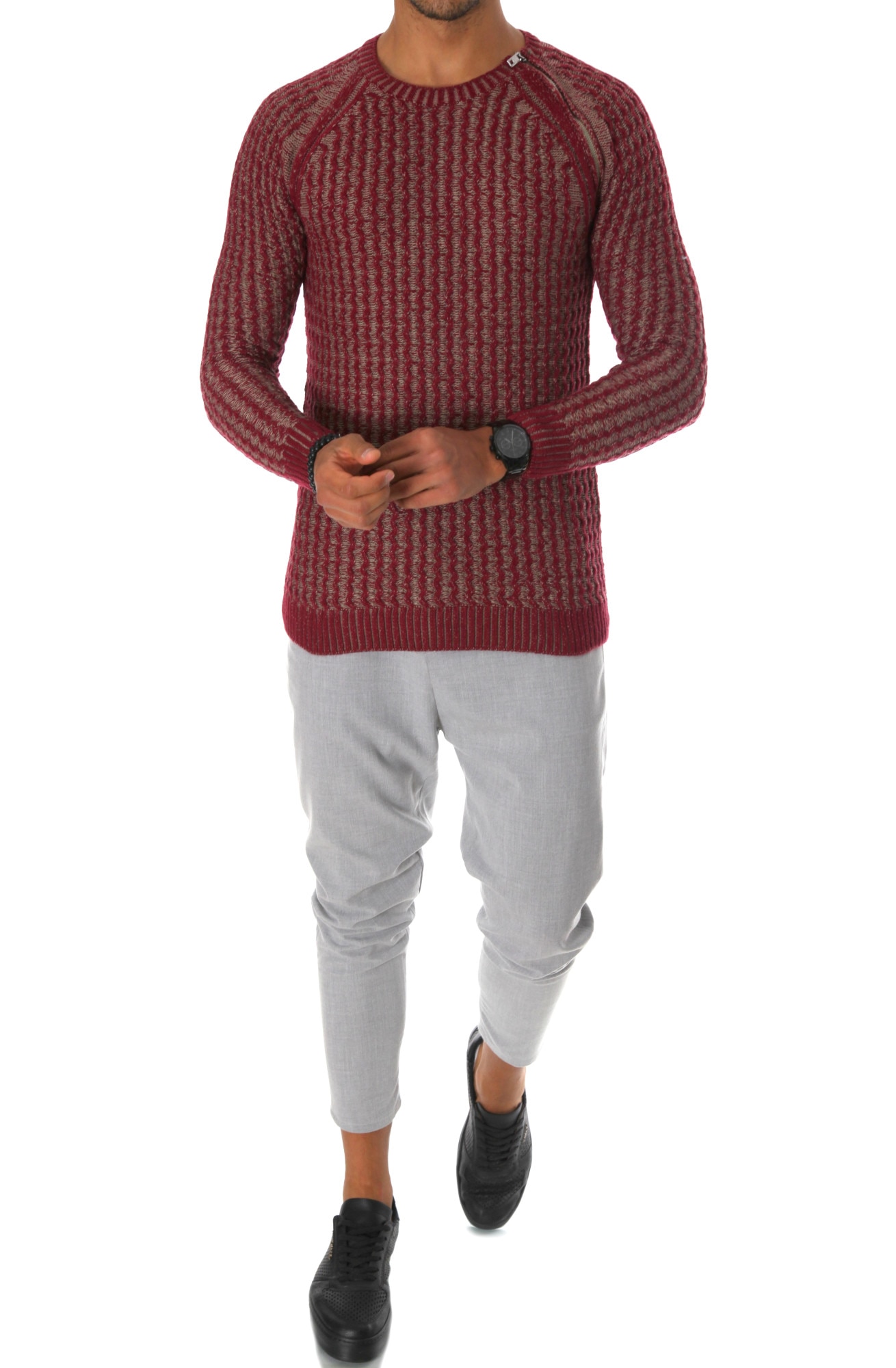 Pulover barbati, T3711, fashion, slim fit, grena, Grena