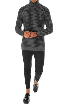 Pulover barbati, T3712, fashion, slim fit, gri, Gri Pulover barbati, T3712, fashion, slim fit, gri, Gri