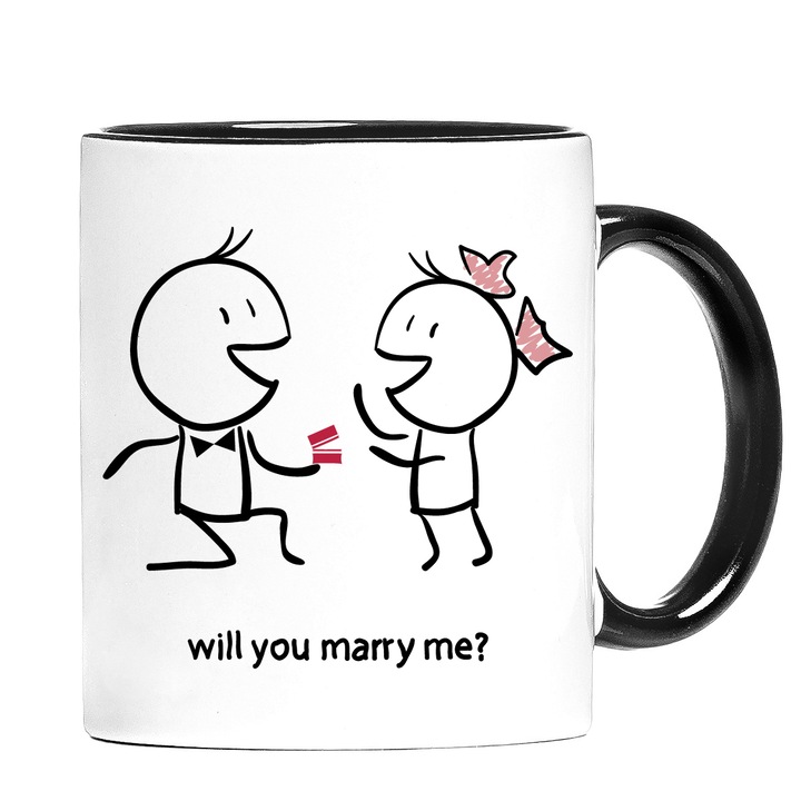 Cana personalizata Multimagination, vrei sa te mariti cu mine, alba cu interior si maner negru