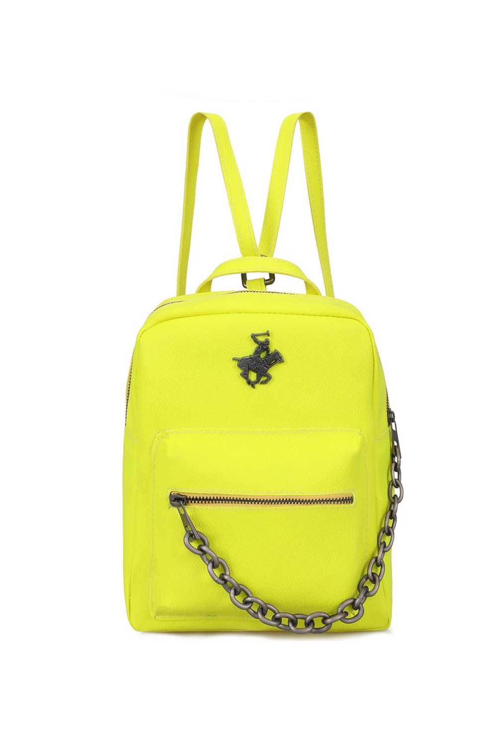 Beverly Hills Polo Club, Rucsac din piele ecologica cu lant, Galben neon