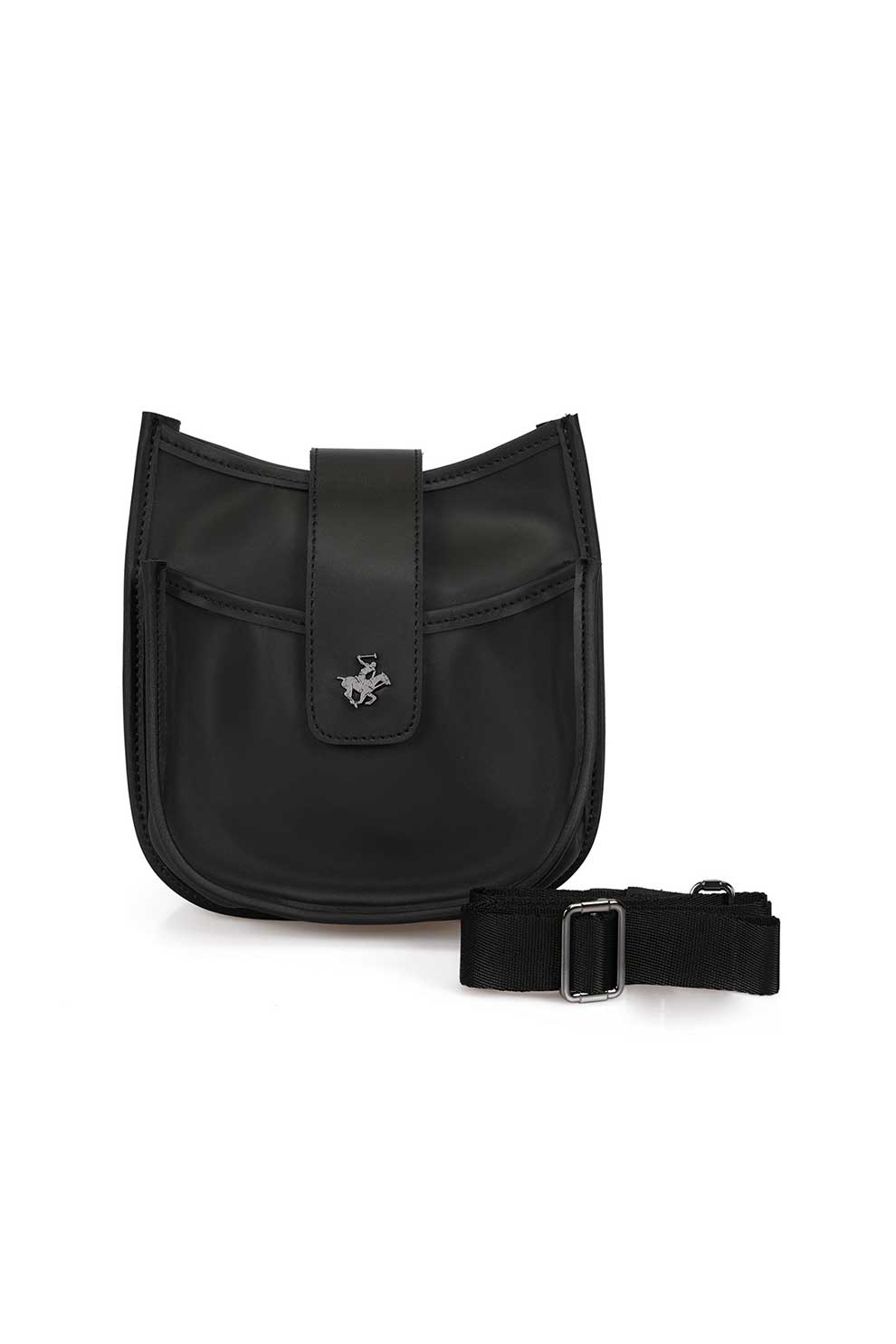 Beverly Hills Polo Club, Geanta cu bareta de umar si clapa cu capsa, Negru