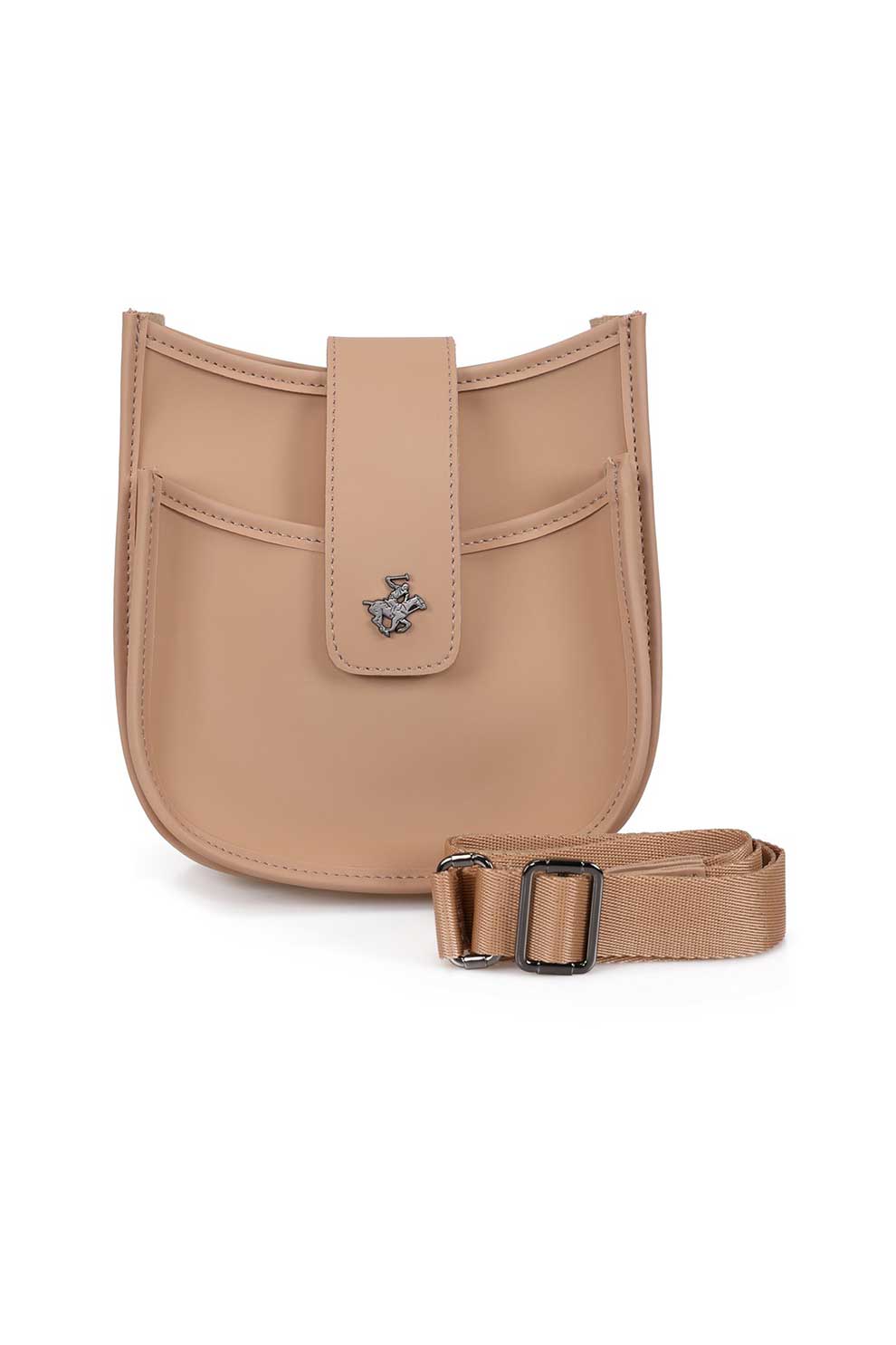 Beverly Hills Polo Club, Geanta cu bareta de umar si clapa cu capsa, Bej