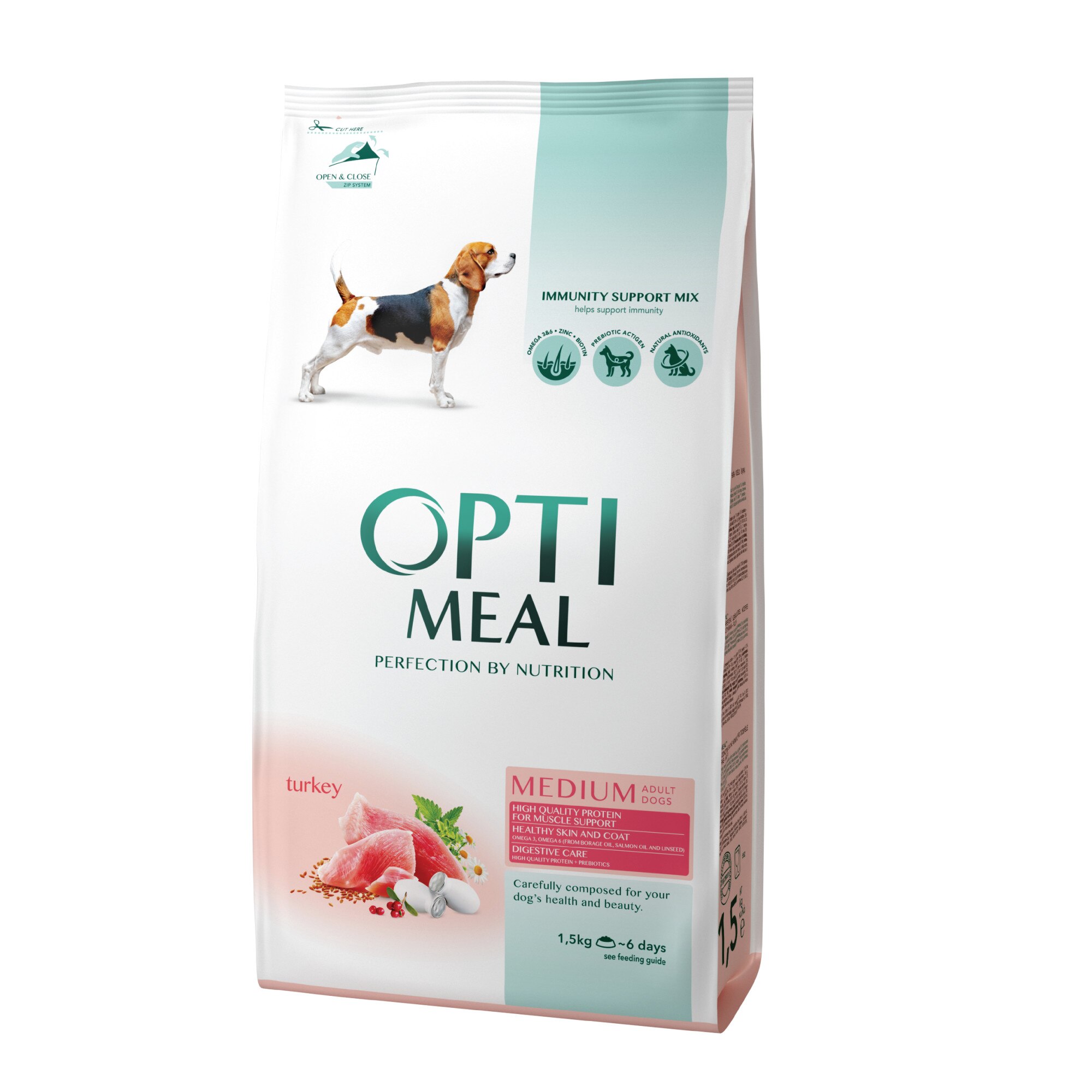 Hrana uscata pentru caini, Optimeal Adult talie medie, Curcan, 1.5kg