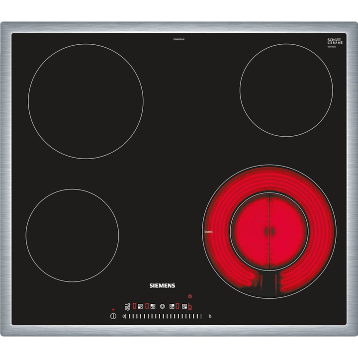 Плот за вграждане Siemens iQ300 ET645FFN1E, 4 нагревателни зони, Тъч скрийн, Черен