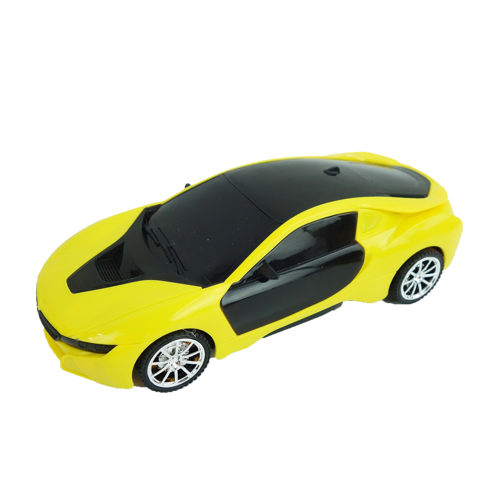 Masinuta sport, cu telecomanda, roti de cauciuc, luminite, 18 cm, galben