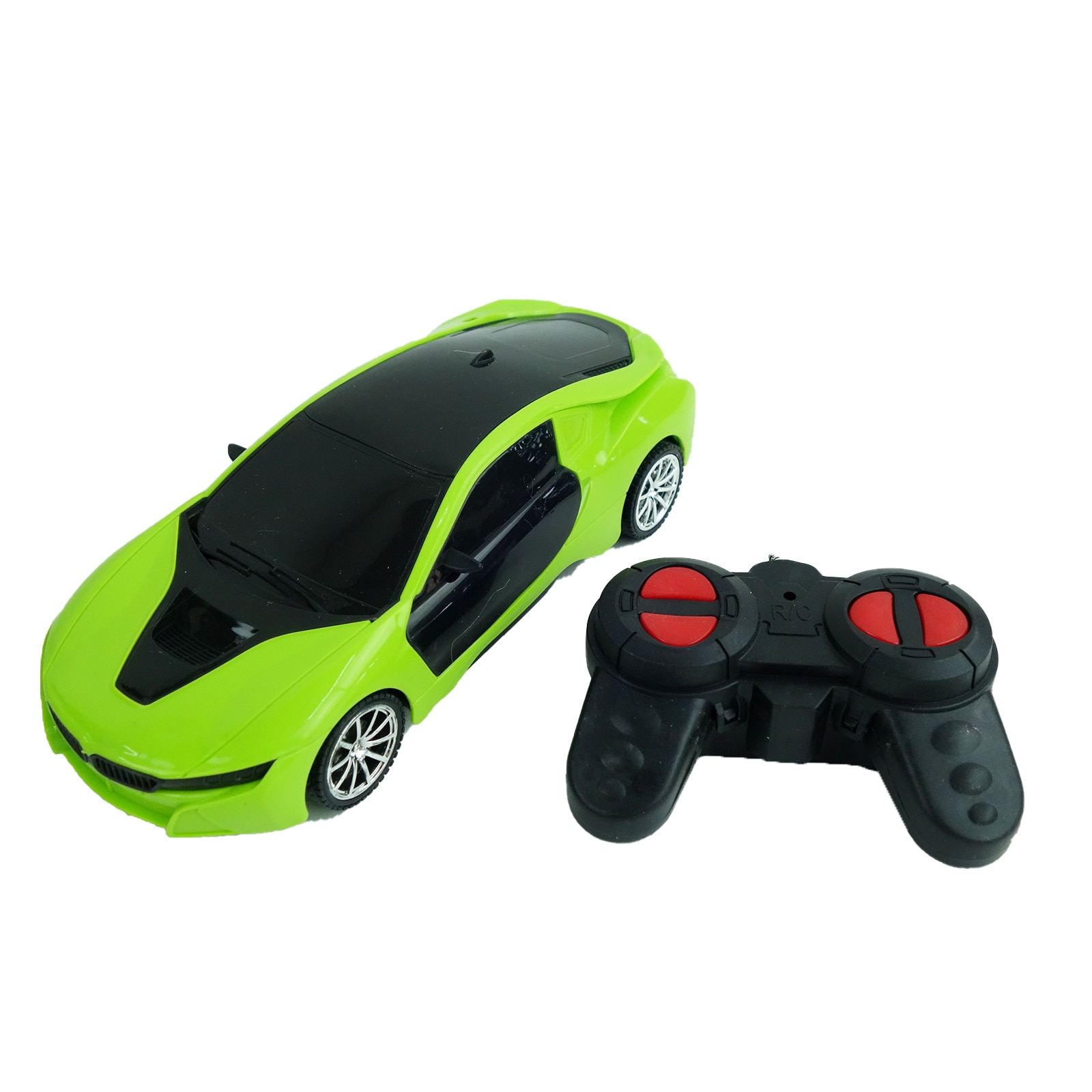 Masinuta sport, cu telecomanda, roti de cauciuc, luminite, 18 cm, verde