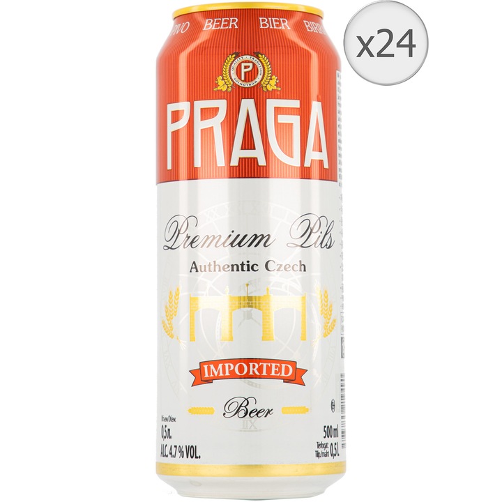 Bere Blonda Praga, Premium Pils, 4.7%, Doza 24x0.5l