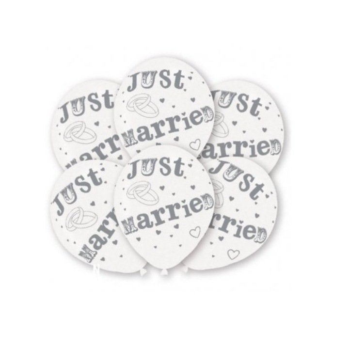 Colorissima 10 darabos "Just Married" feliratú lufi szett, fehér