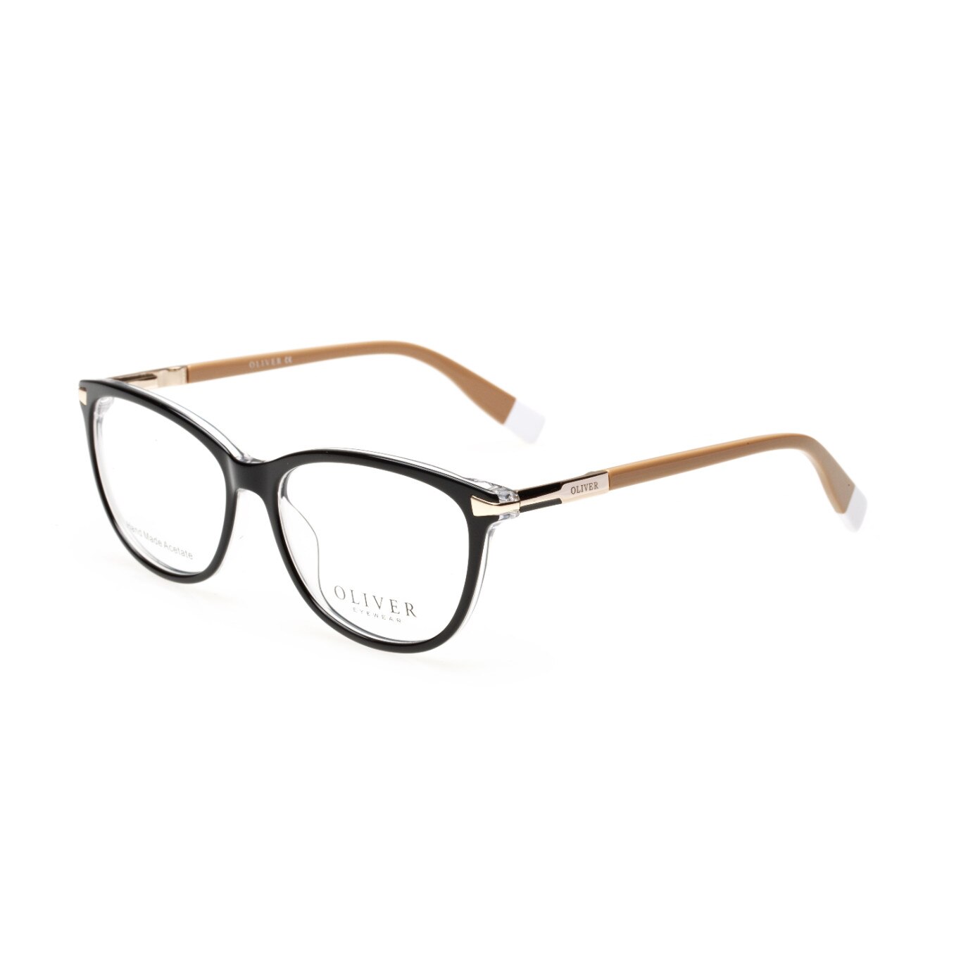Ochelari de vedere dama, cu rama tip cat-eye, cu brate bej, cadru neagru, OLIVER PU2709, cu lentile Transitions Xtractive cu Filtru de calculator (E.P.S.), Filtru fotocromatic care ofera confort vizual la volan