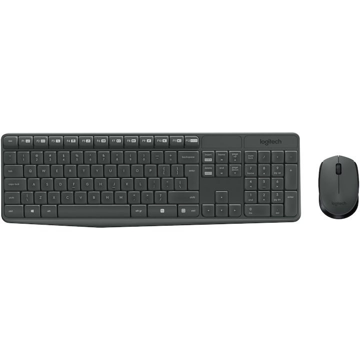 Комплект Безжични Клавиатура + Мишка Logitech MK235, USB, Grey