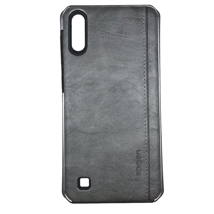 Husa compatibila cu Samsung A10, Imitatie piele si policarbonat, Spingen Gri