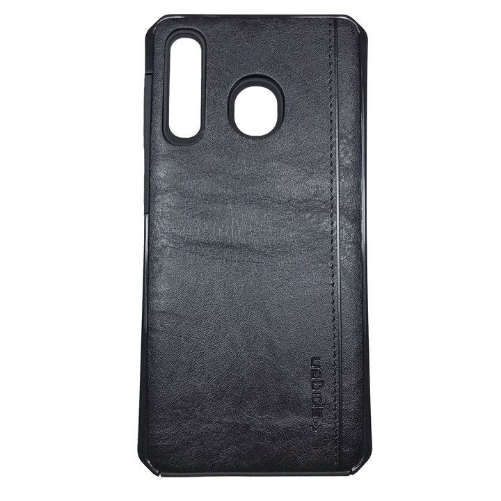 Husa compatibila cu Samsung A20, Imitatie piele si policarbonat, Spingen Negru