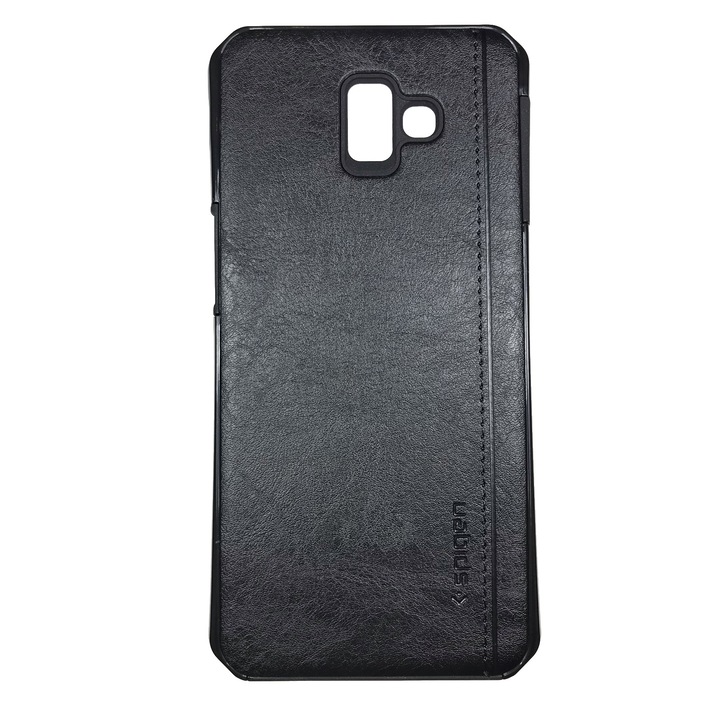Husa compatibila cu Samsung J6 Plus, Imitatie piele si policarbonat, Spingen Negru