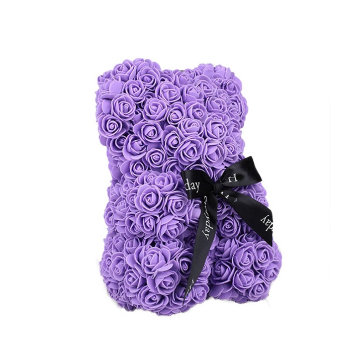 Мече Rose Bear, Ръчно изработено, Дунапрен, Лилав, Височина 25 см