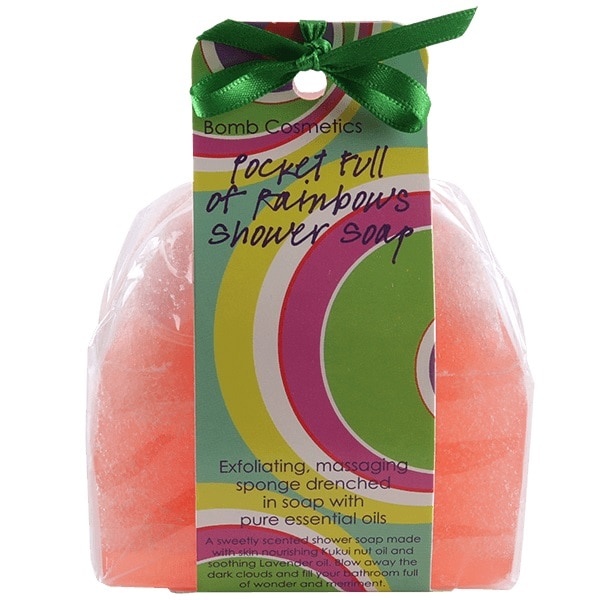 Sapun cu burete exfoliere si masaj Pocket Full of Rainbows Bomb Cosmetics 140 g
