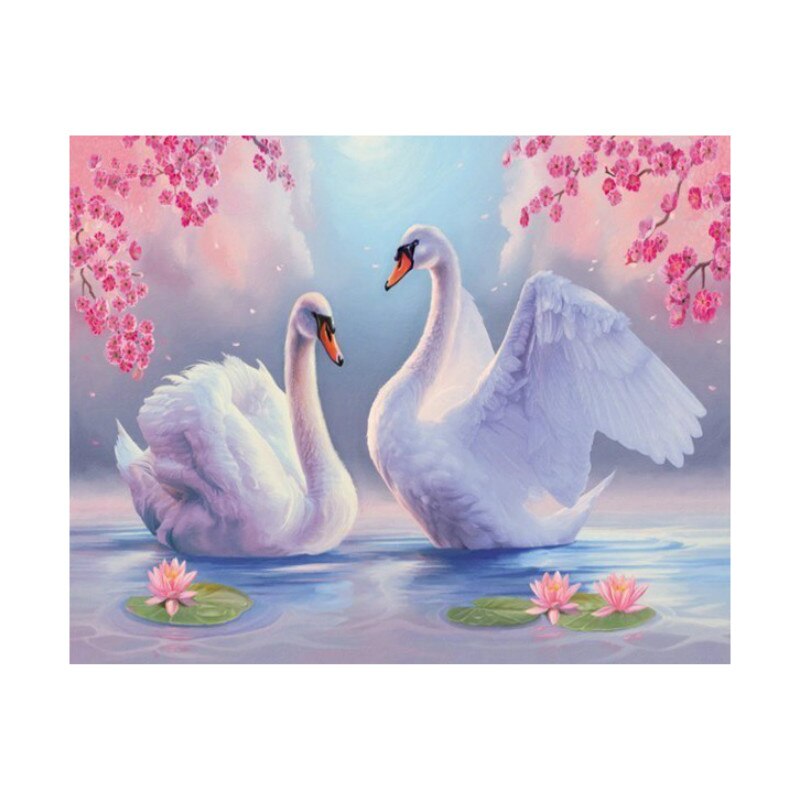 Set de creatie cu diamante AMTMBS 5D, Model lebede, 34.8 x 24.8 cm, Multicolor