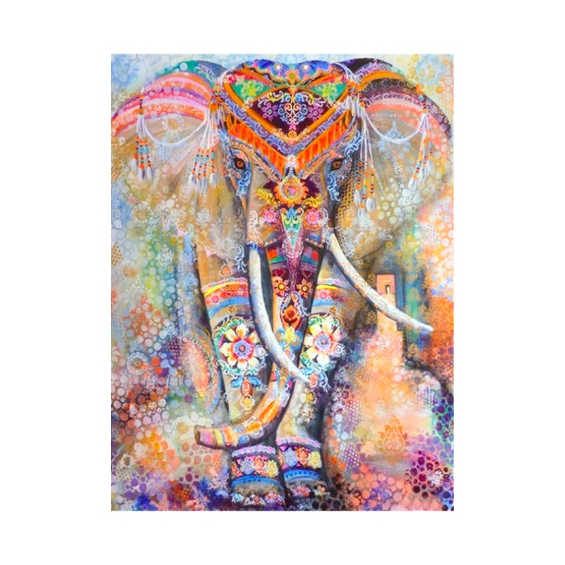 Set de creatie cu diamante AMTMBS 5D, Model elefant, 34.8 x 24.8 cm, Multicolor