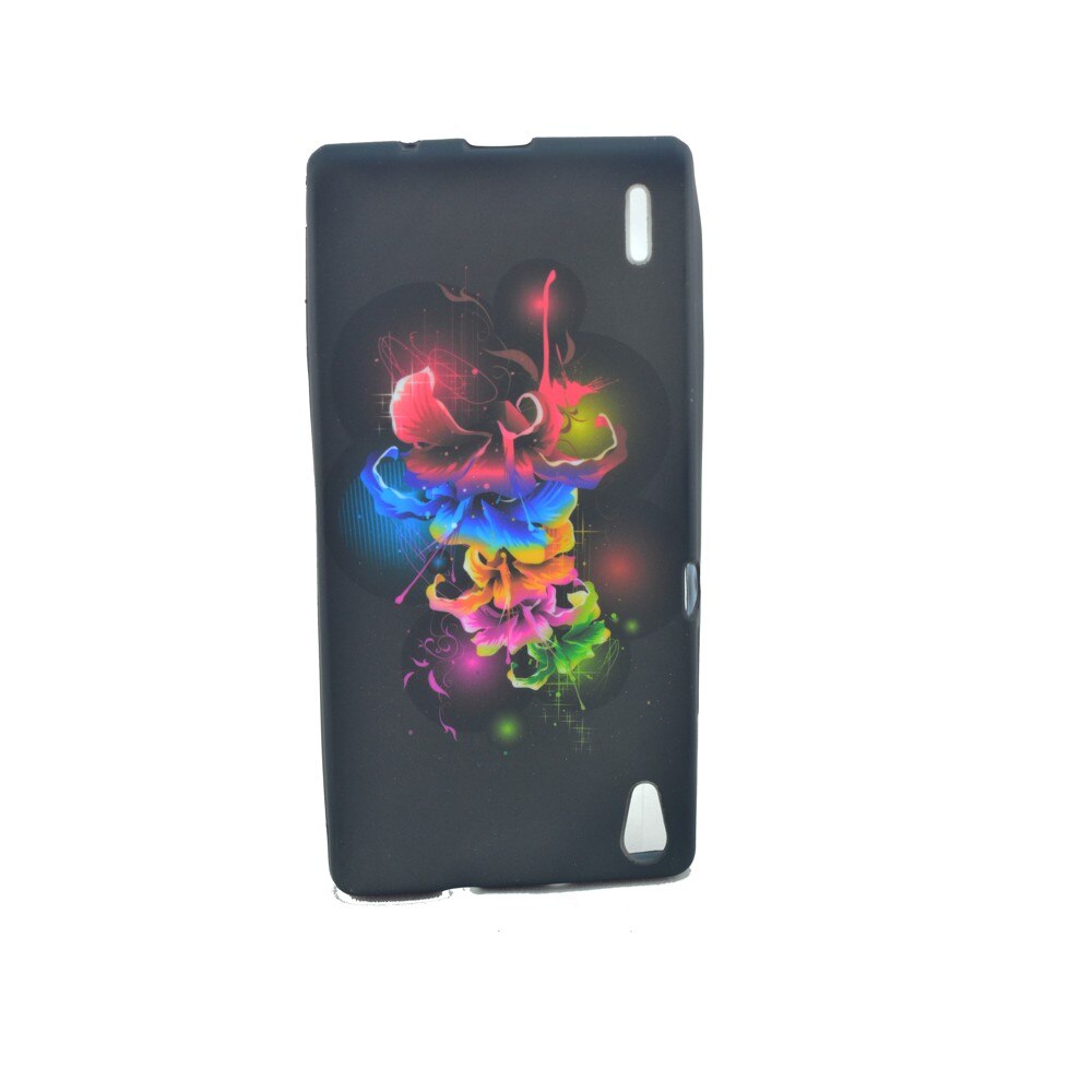 Husa Huawei Ascend P7 , flori colorate , silicon, negru