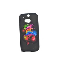 Husa HTC One M8 , flori colorate , silicon, negru