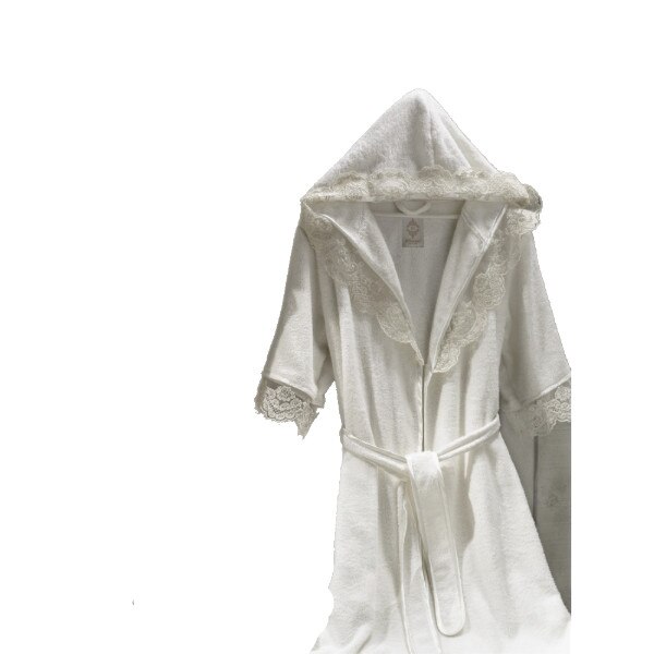 Halat de baie cu gluga bambus si bumbac, Altinbasak, marime M, Kleopatra Ecru