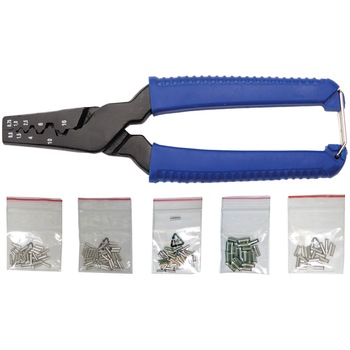 Cleste de capsat papuci pentru cabluri electrice 0.5-0.75-1.0-1.5-2.5-4.0-6.0-10.0-16.0mm + 5 seturi papuci, 150-piese, BGS 1430 Cleste de capsat papuci pentru cabluri electrice 0.5-0.75-1.0-1.5-2.5-4.0-6.0-10.0-16.0mm + 5 seturi papuci, 150-piese, BGS 1430