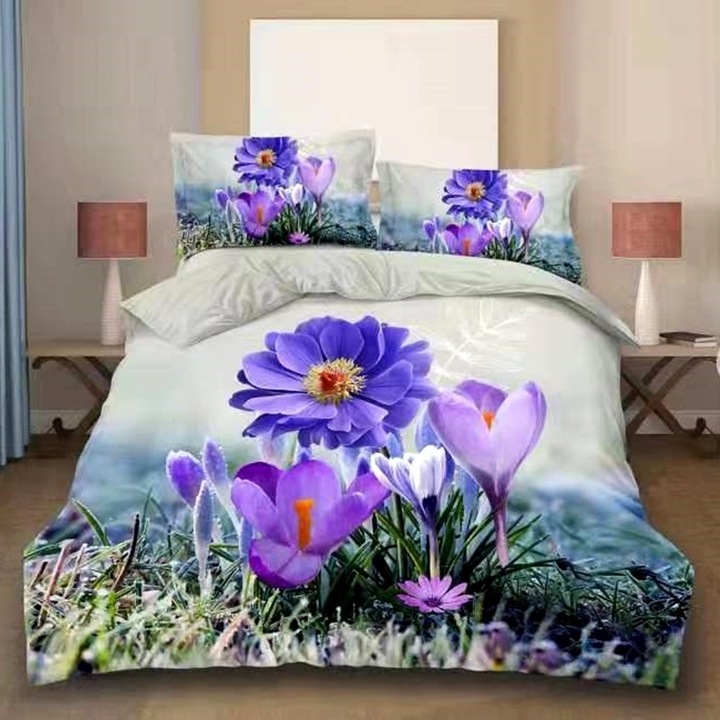 Lenjerie de pat 3D, 4 piese, pentru pat dublu, multicolor, Ralex Pucioasa, 220x240cm, LDP-DIGI-10054