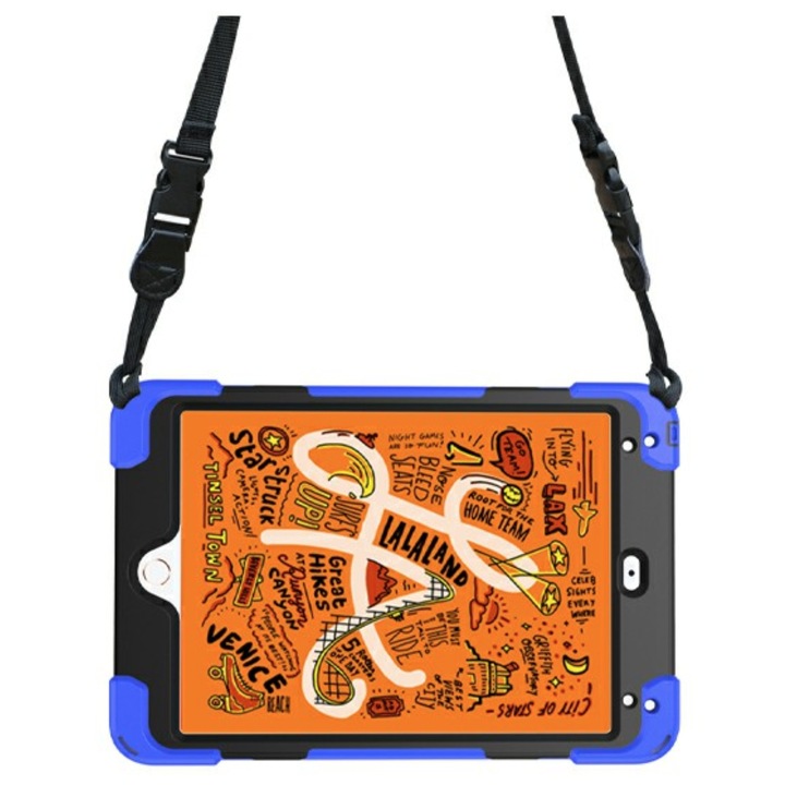 Калъф за Apple iPad Mini 4/5, 360 градусова стойка и каишка, силикон, защитен, син/черен, BBL1715