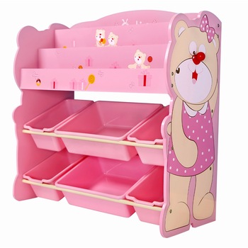 Raft lemn depozitare jucarii Onshine Bear, roz Raft lemn depozitare jucarii Onshine Bear, roz