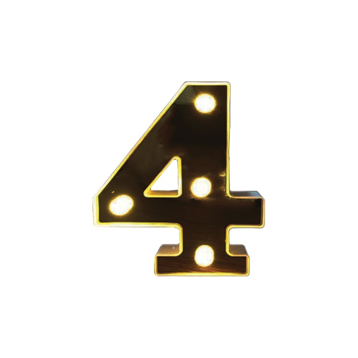 Cifra volumetrica luminoasa, LED, din plastic, cu baterii, 4