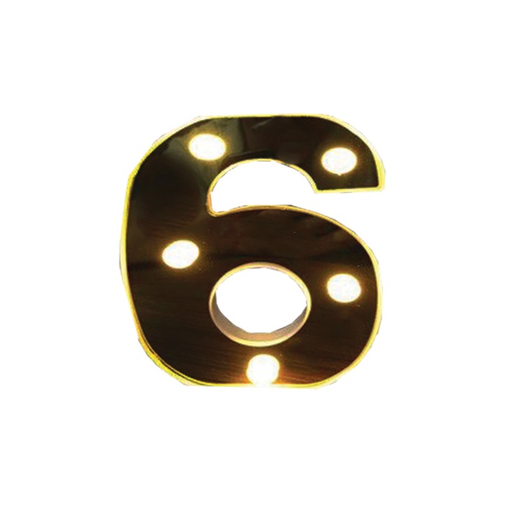 Cifra volumetrica luminoasa, LED, din plastic, cu baterii, 6