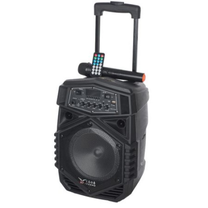 Boxa audio activa , Tip troller 8 inch, Conectivitate Bluetooth, Display LCD, Radio FM,Conectivitate USB , Conectori Card SD, Intrare AUX,Telecomanda inclusa , Culoare Negru