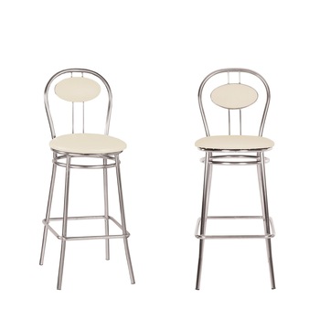 Set 2 scaune de bar Tiziano Hoker, cadru cromat, piele ecologica, crem