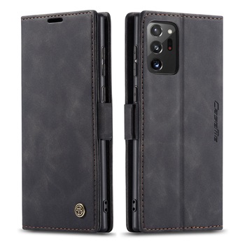 Husa Samsung Galaxy Note 20 Ultra, CaseMe, slim piele, tip portofel, stand, inchidere magnetica, textura catifelata, Negru