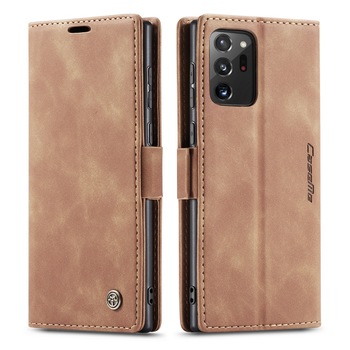 Husa Samsung Galaxy Note 20 Ultra, CaseMe, slim piele, tip portofel, stand, inchidere magnetica, textura catifelata, Maro