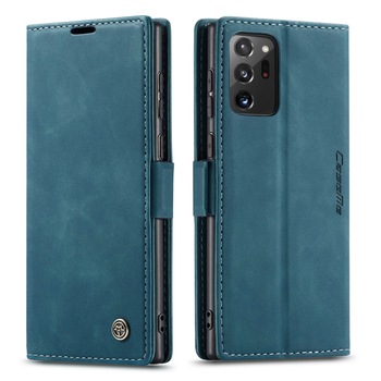 Husa Samsung Galaxy Note 20 Ultra, CaseMe, slim piele, tip portofel, stand, inchidere magnetica, textura catifelata, Albastru inchis