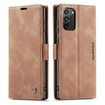 Husa Samsung Galaxy Note 20, CaseMe, slim piele, tip portofel, stand, inchidere magnetica, textura catifelata, Maro