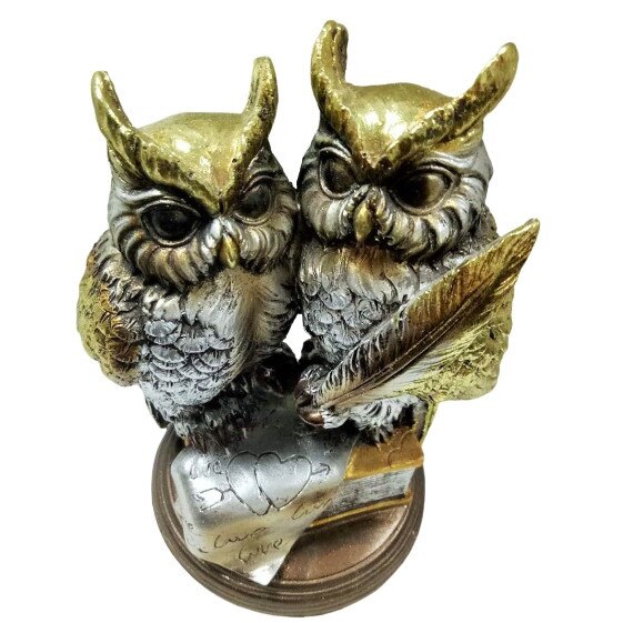 Statueta decorativa pereche de bufnite, Polirasina, 10 cm x 13 cm x 16 cm, Multicolor