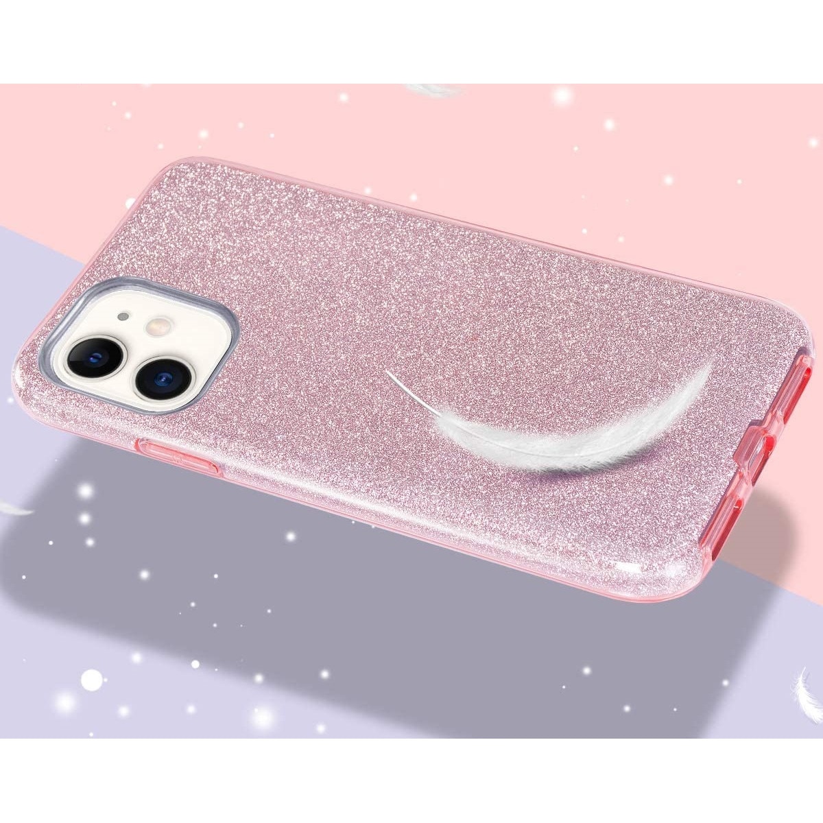 Husa protectie compatibila cu iPhone 11 ultra slim din silicon, cu 3 straturi protective, Fashion, cu sclipici Glitter, Roz