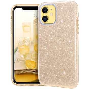 Husa iPhone 11 ultra slim din silicon, cu 3 straturi protective, Fashion, cu sclipici Glitter, Auriu Husa iPhone 11 ultra slim din silicon, cu 3 straturi protective, Fashion, cu sclipici Glitter, Auriu