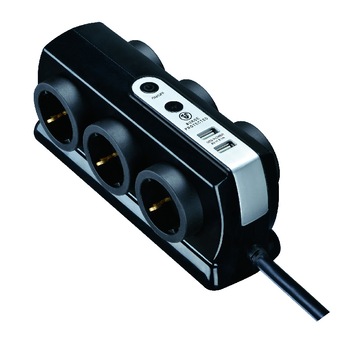 Prelungitor cu 6 prize Double-Side, Zola®, 2 porturi USB, cablu 2 m, protectie supratensiune, 3680W, negru Prelungitor cu 6 prize Double-Side, Zola®, 2 porturi USB, cablu 2 m, protectie supratensiune, 3680W, negru
