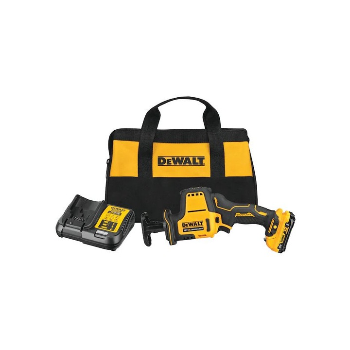 Dugattyús fűrész, Dewalt, akkumulátorral 12 V x 2,0 Ah, 2800 ford./perc, 16 mm, textil tasakban