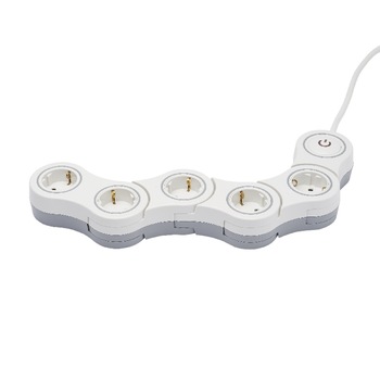 Prelungitor flexibil cu 5 prize, Zola®, cablu 2 m, 3680W, buton on-off, alb/gri Prelungitor flexibil cu 5 prize, Zola®, cablu 2 m, 3680W, buton on-off, alb/gri