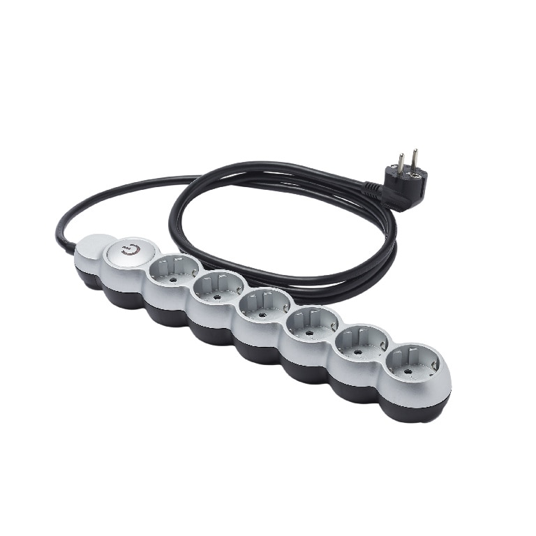 Prelungitor 6 prize, Zola®, cablu 2 m, 3680W, buton on-off, gri/negru